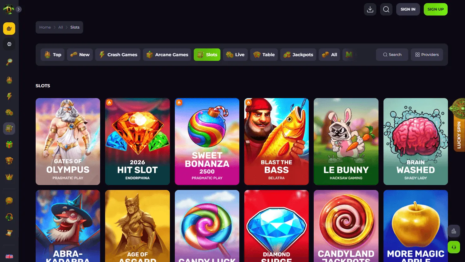 Drakaris Casino desktop games screen