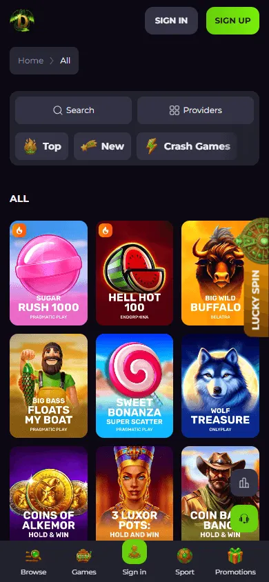 Drakaris Casino mobile games screen