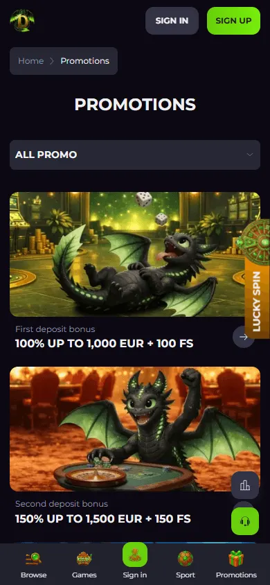 Drakaris Casino mobile promotions screen